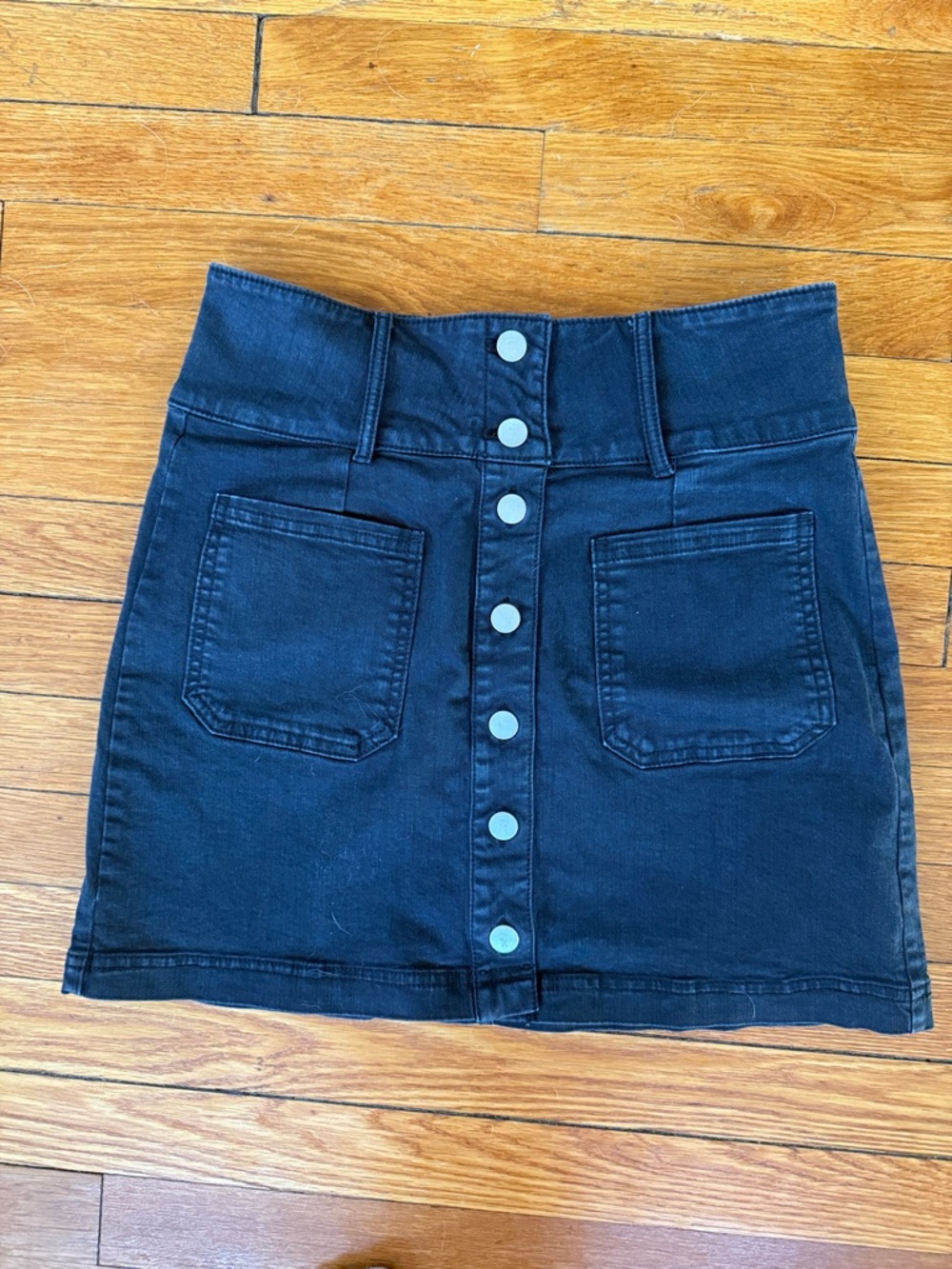 Pilcro Black Button-Front Denim Mini Skirt